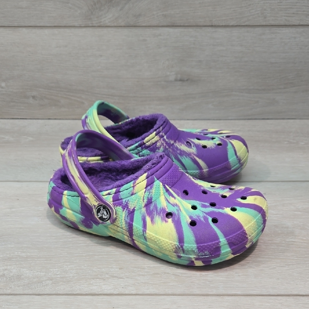 Crocs Kids Girl Colorful Insulated Line Clogs Mule Shoes Sz J1
